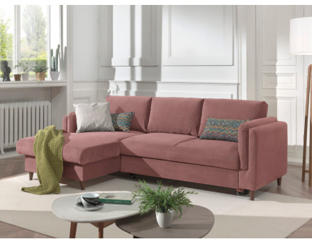 Canapé d'angle gauche convertible avec coffre 4 places en velours Brooke