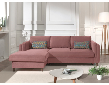 Canapé d'angle gauche convertible avec coffre 4 places en velours Brooke