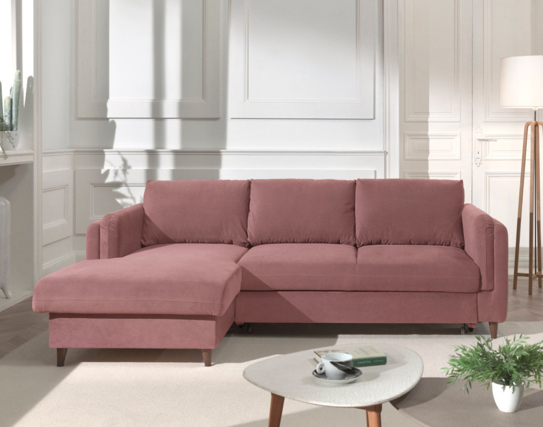 Canapé d'angle gauche convertible avec coffre 4 places en velours Brooke