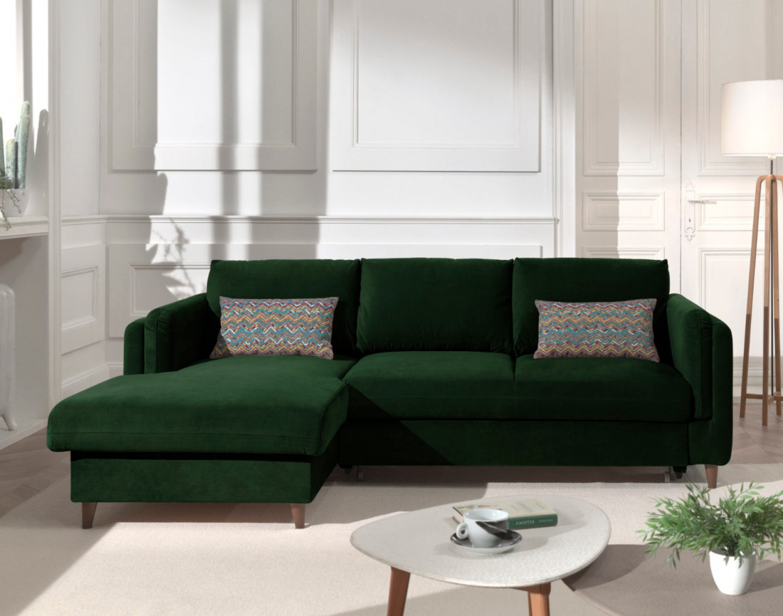 Canapé d'angle gauche convertible avec coffre 4 places en velours Brooke