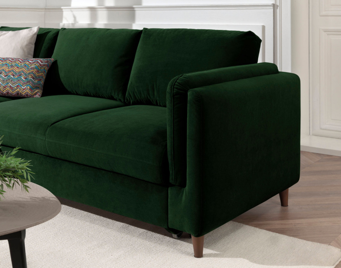 Canapé d'angle gauche convertible avec coffre 4 places en velours Brooke