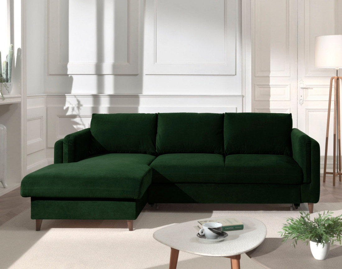Canapé d'angle gauche convertible avec coffre 4 places en velours Brooke