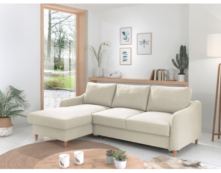 Canapé d'angle gauche convertible avec coffre 4 places en tissu Will