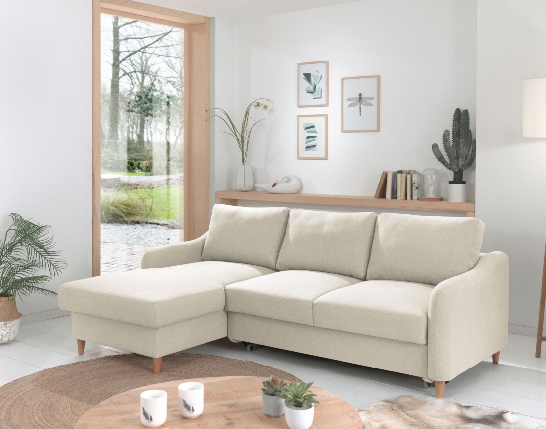 Canapé d'angle gauche convertible avec coffre 4 places en tissu Will