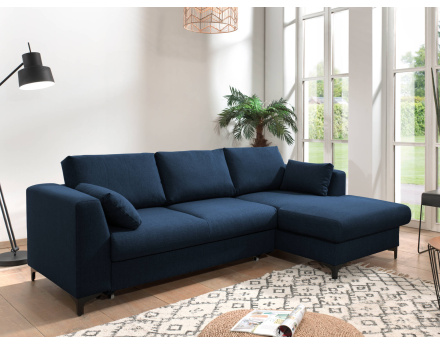 Canapé d'angle droit convertible avec coffre 4 places en tissu Tala
