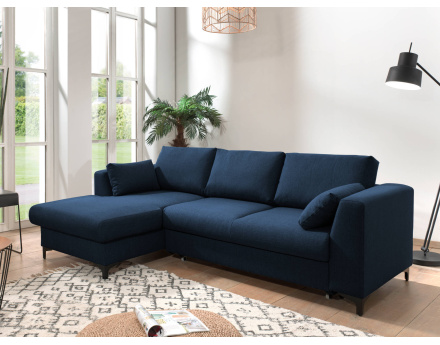 Canapé d'angle gauche convertible avec coffre 4 places en tissu Tala