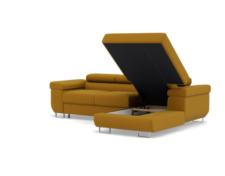 Canapé d'angle droit 6 places convertible avec coffre et têtières réglables en velours Pablo