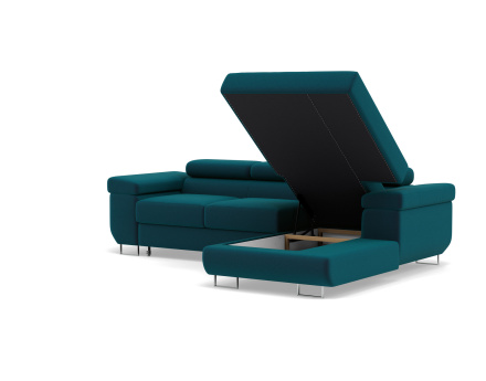 Canapé d'angle droit 6 places convertible avec coffre et têtières réglables en velours Pablo