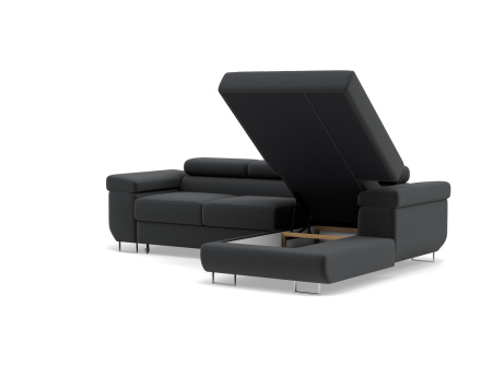 Canapé d'angle droit 6 places convertible avec coffre et têtières réglables en velours Pablo