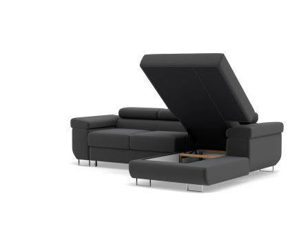 Canapé d'angle droit 6 places convertible avec coffre et têtières réglables en velours Pablo