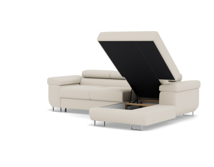 Canapé d'angle droit 6 places convertible avec coffre et têtières réglables en velours Pablo