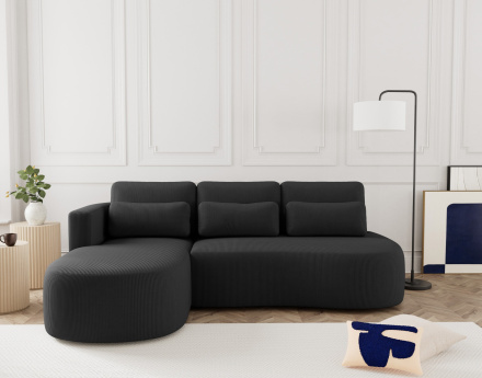 Canapé d'angle gauche 4 places convertible avec coffre en velours côtelé Mahina