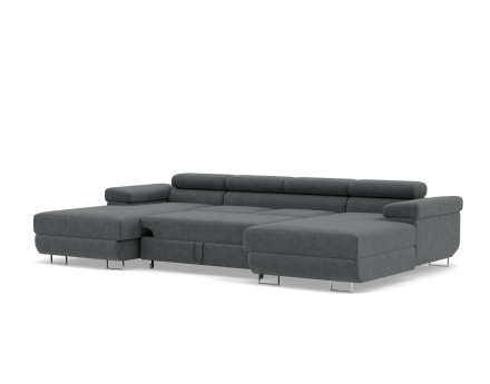Canapé panoramique en U 7 places convertible avec coffres et têtières réglables en velours côtelé Pablo