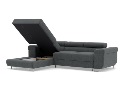 Canapé d'angle gauche 6 places convertible avec coffre et têtières réglables en velours côtelé Pablo