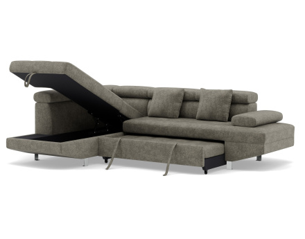 Canapé d'angle gauche 5 places convertible avec coffre et têtières réglables en velours texturé Margaux