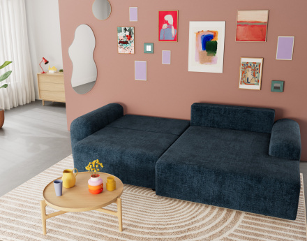 Canapé d'angle droit 4 places convertible avec coffre en velours texturé Rebecca