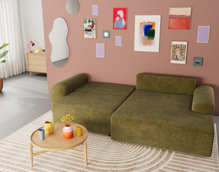 Canapé d'angle droit 4 places convertible avec coffre en velours texturé Rebecca