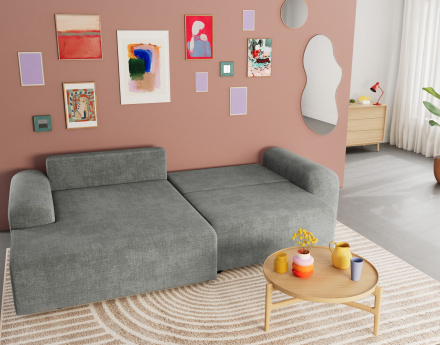 Canapé d'angle gauche 4 places convertible avec coffre en velours texturé Rebecca