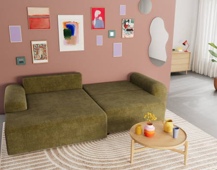 Canapé d'angle gauche 4 places convertible avec coffre en velours texturé Rebecca