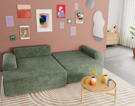 Canapé d'angle gauche 4 places convertible avec coffre en velours texturé Rebecca