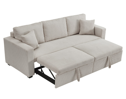 Canapé droit 3 places convertible en velours côtelé Cyrus