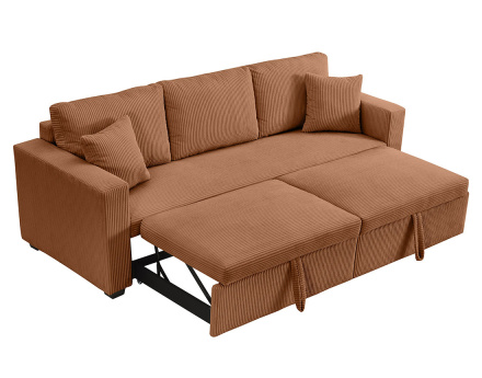 Canapé droit 3 places convertible en velours côtelé Cyrus