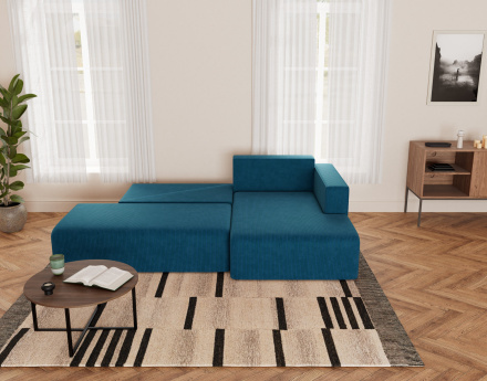 Canapé d'angle droit 4 places convertible avec coffre sans accoudoir en velours côtelé Topaze