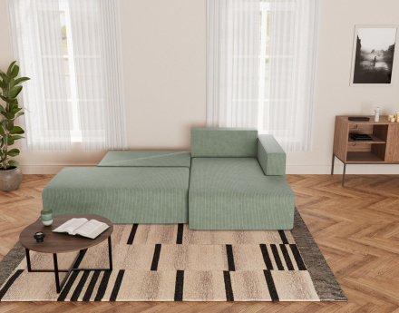 Canapé d'angle droit 4 places convertible avec coffre sans accoudoir en velours côtelé Topaze