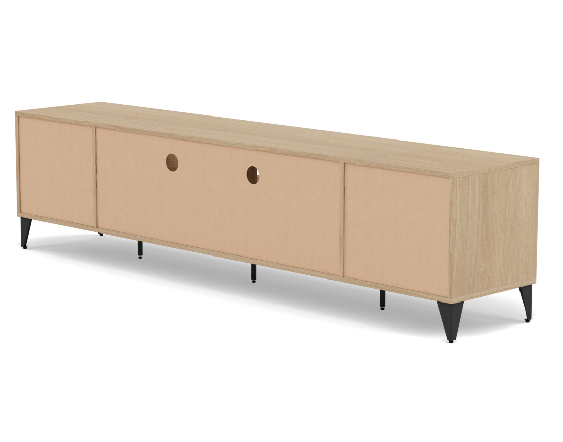 Meuble tv bois et métal noir 2 portes et 2 tiroirs 200 cm Tribeca