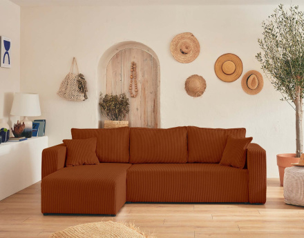 Canapé droit 2 places convertible en velours côtelé Ernest