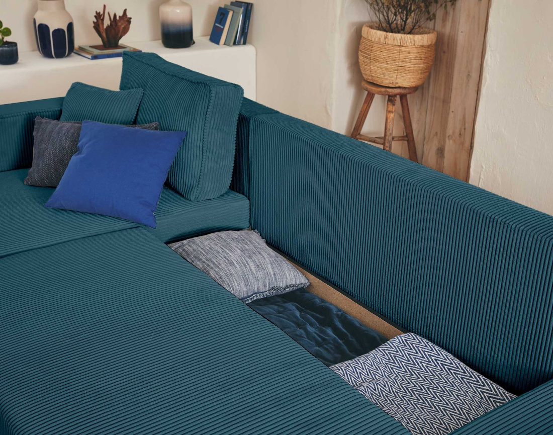 Canapé droit 2 places convertible en velours côtelé Ernest