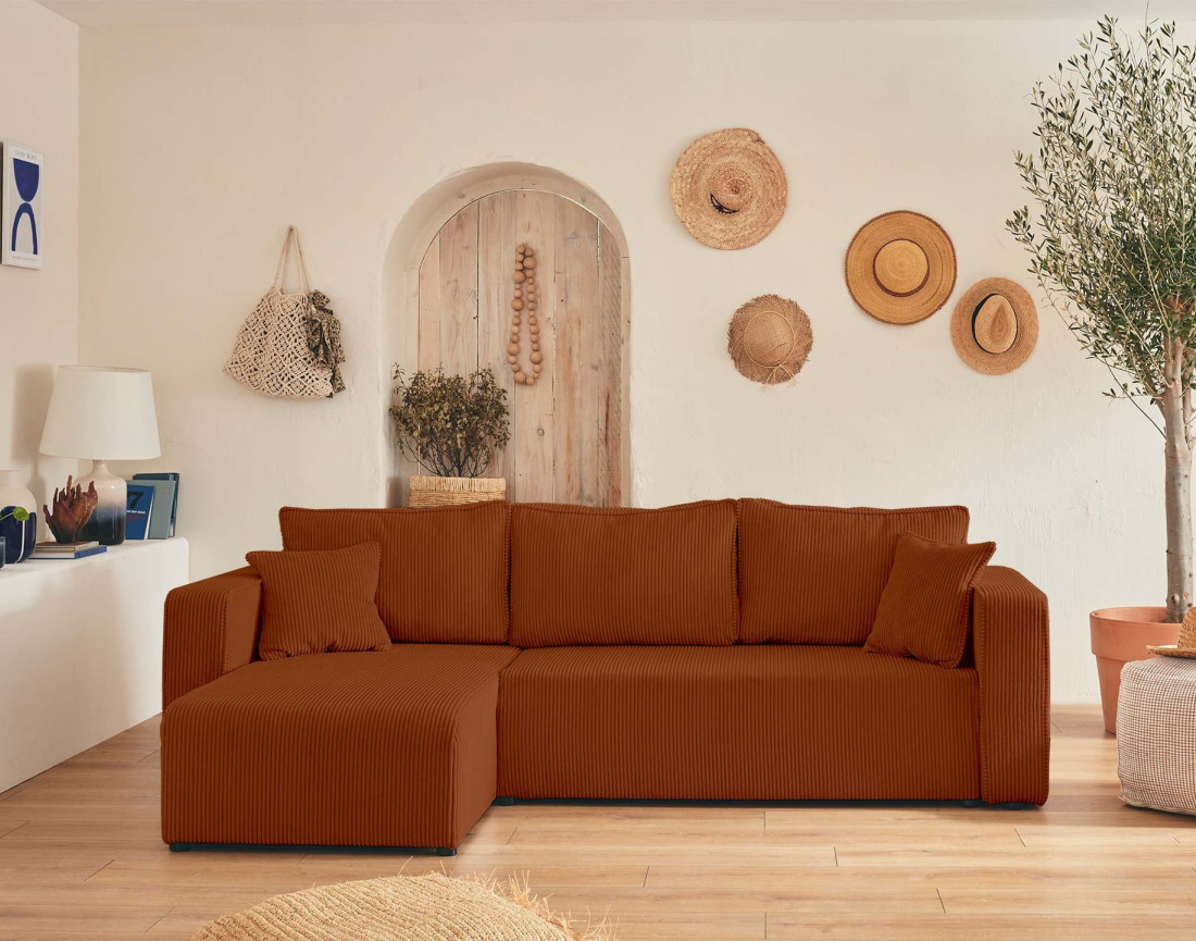 Table à manger plateau effet travertin 4 à 8 personnes Amara