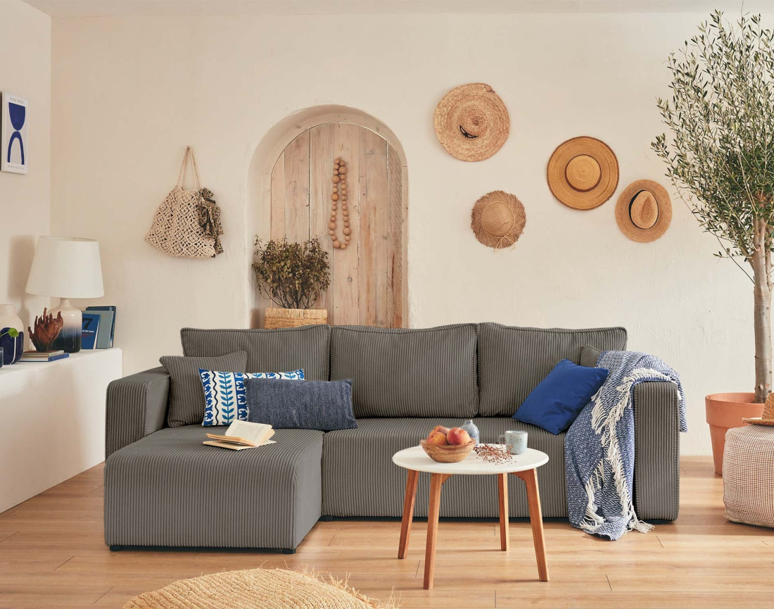 Lot de 2 chaises pieds en métal en tissu texturé Adelia