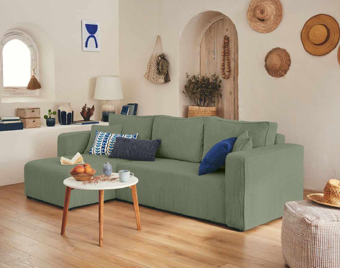 Lot de 2 tables basses gigognes effet travertin pieds en bois massif de manguier Jade