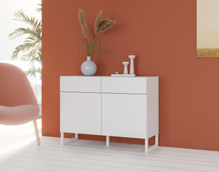 Buffet bas blanc 2 portes et 2 tiroirs 110 cm Sofia