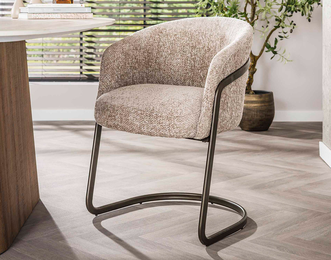 Lot de 2 chaises pieds en métal en tissu texturé Teo