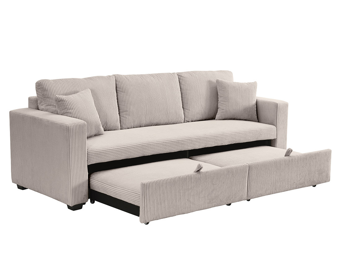 Canapé droit 3 places convertible en velours côtelé Cyrus