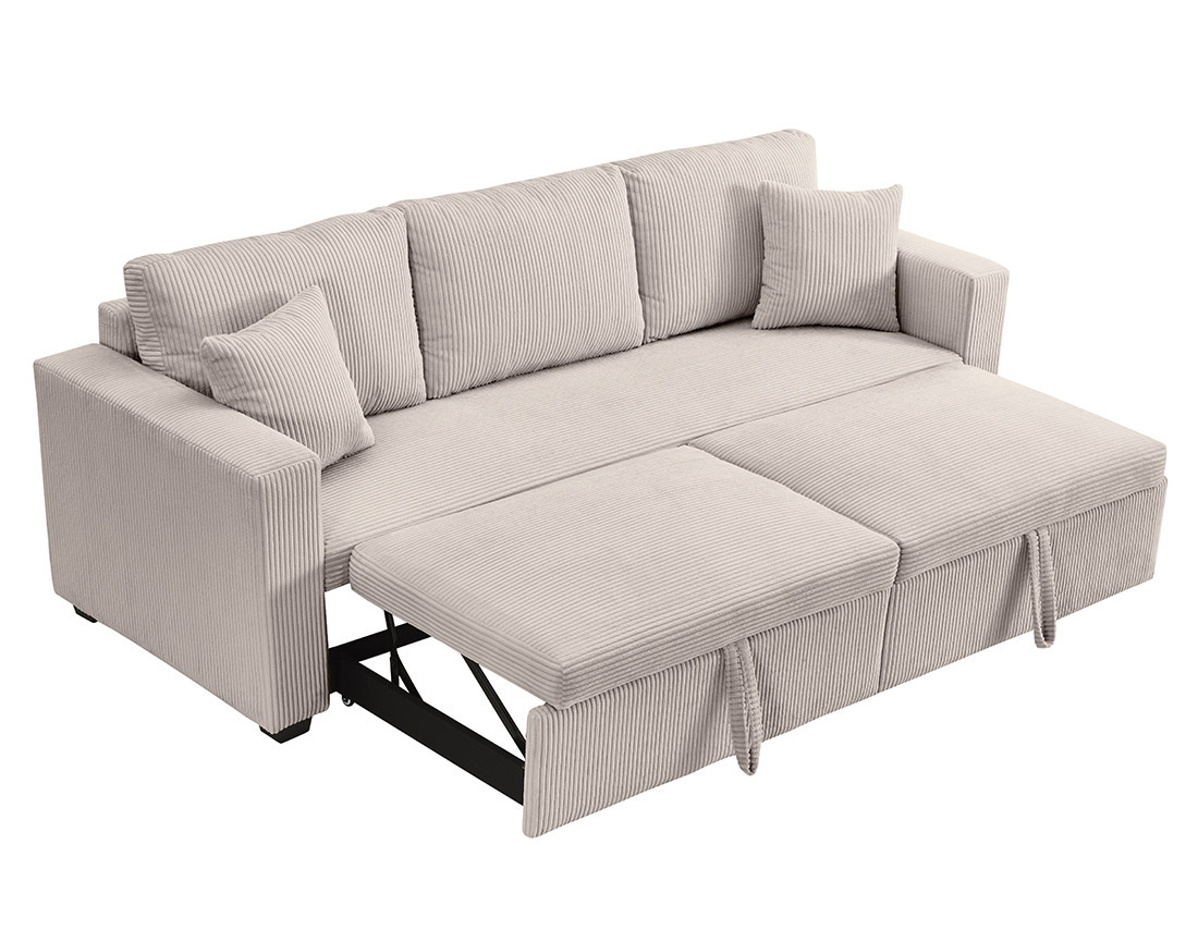 Canapé droit 3 places convertible en velours côtelé Cyrus