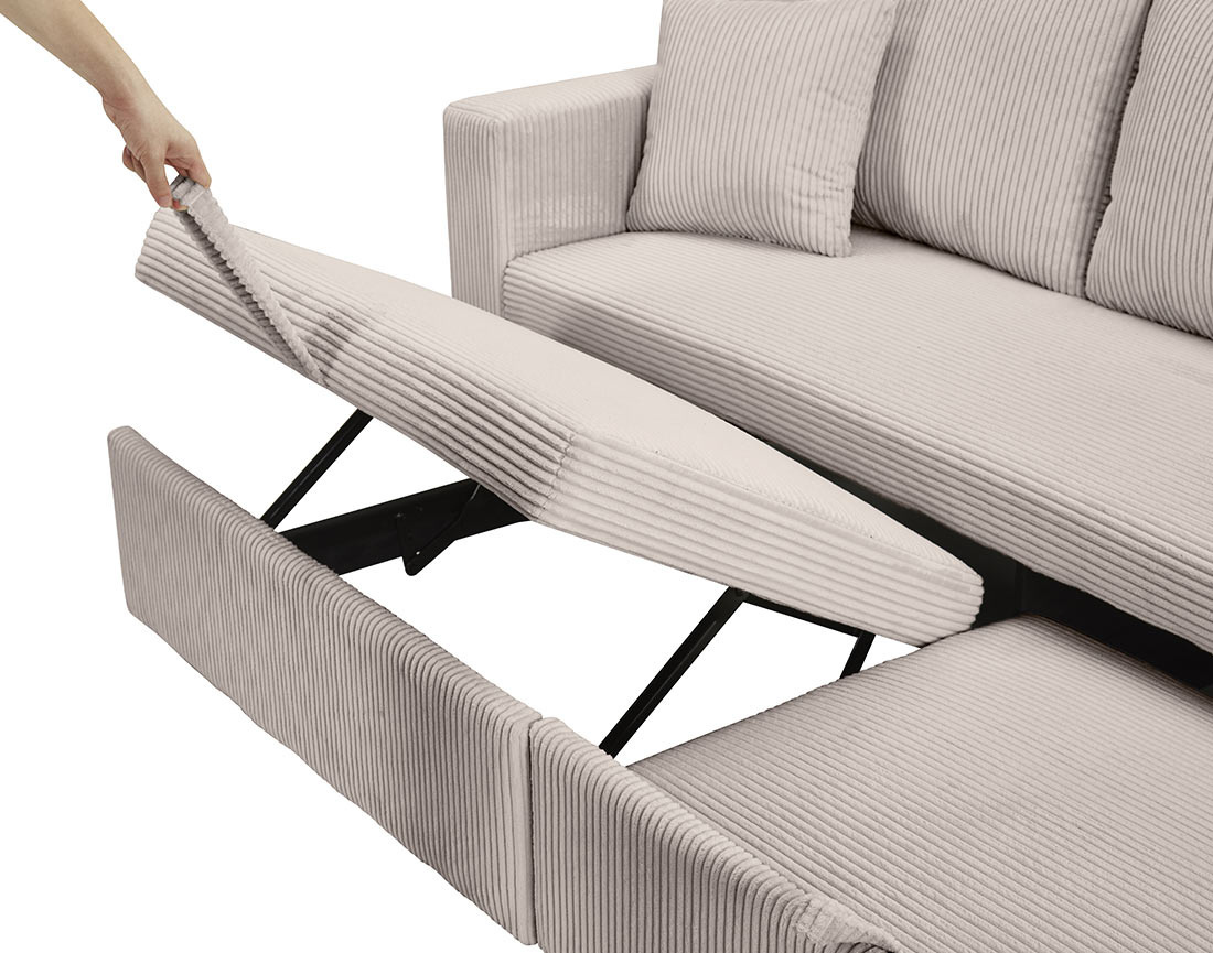 Canapé droit 3 places convertible en velours côtelé Cyrus