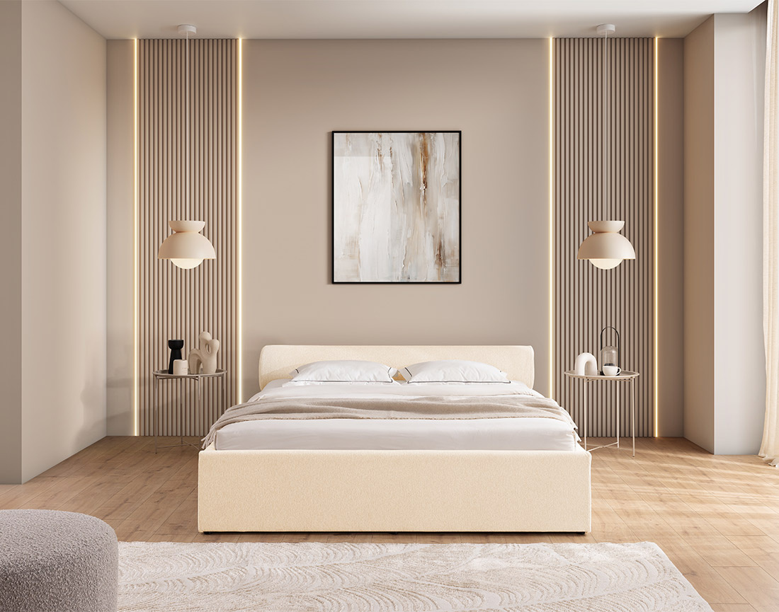 Lit coffre 140x190 cm en tissu texturé sommier inclus Billy