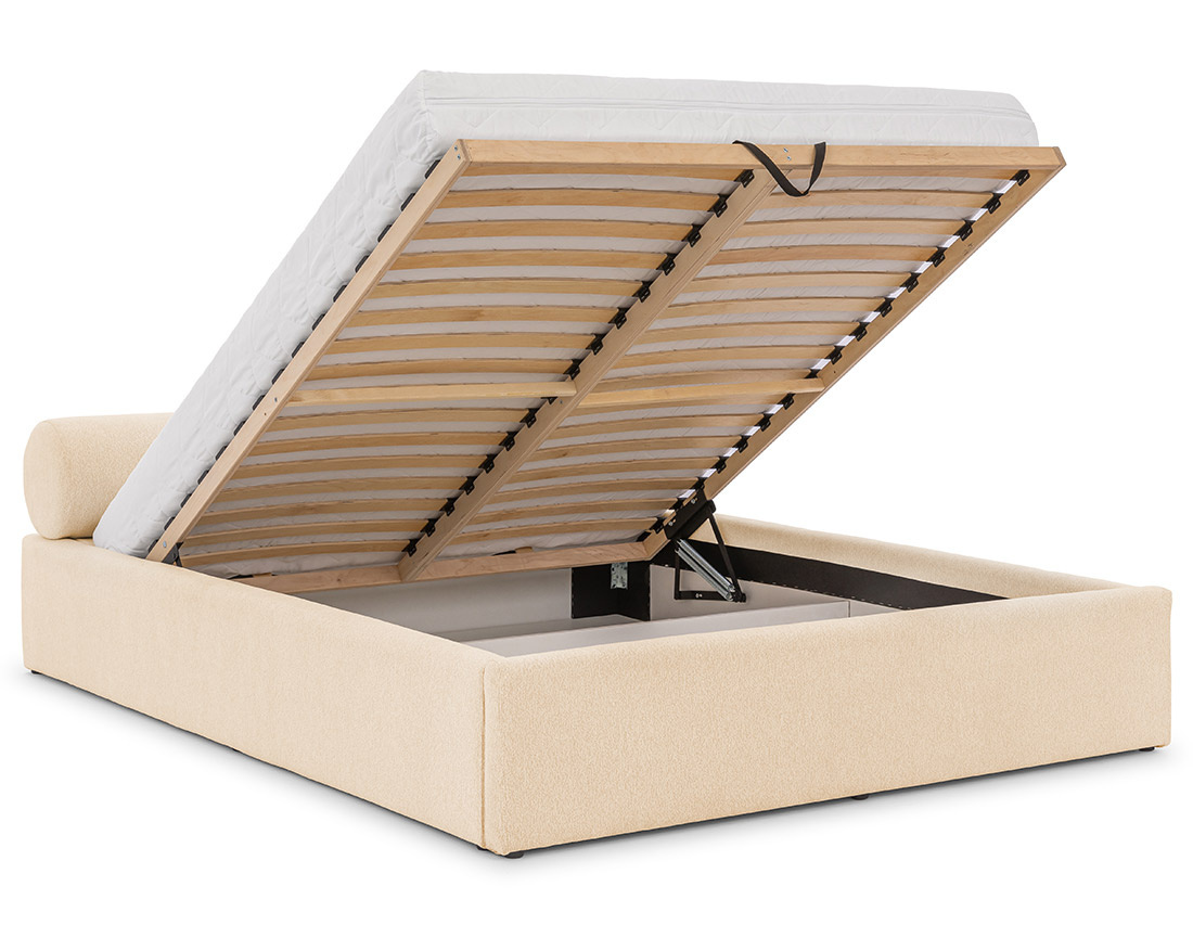 Lit coffre 140x190 cm en tissu texturé sommier inclus Billy