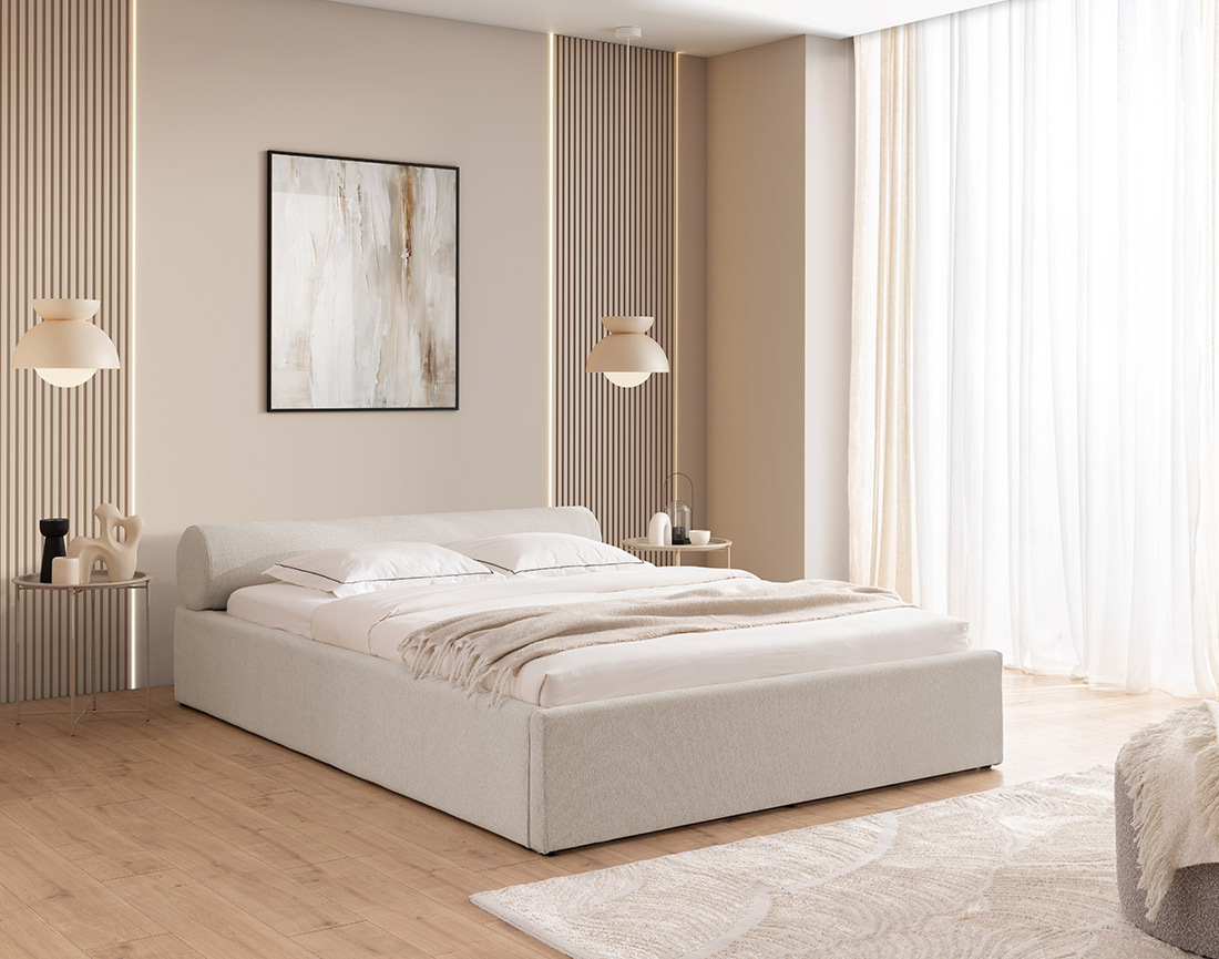 Lit coffre 140x190 cm en tissu texturé sommier inclus Billy