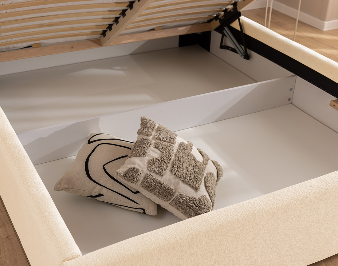 Lit coffre 160x200 cm en tissu texturé sommier inclus Billy