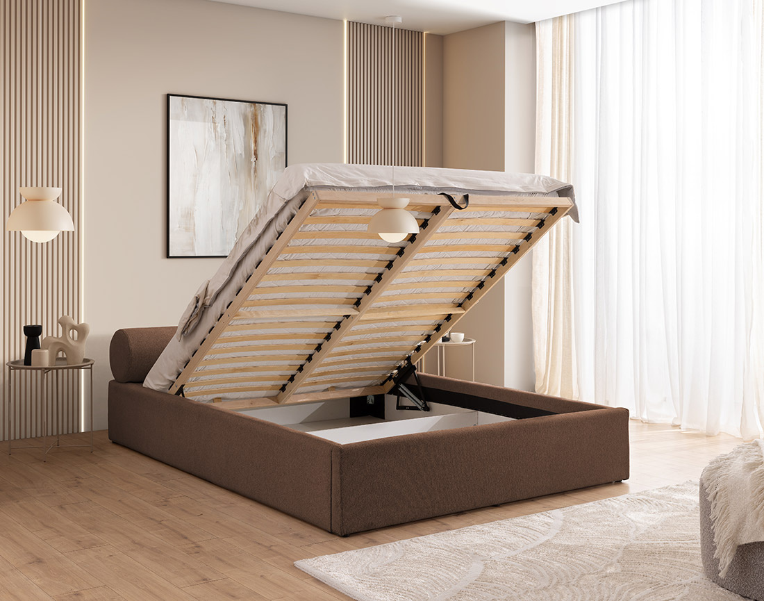 Lit coffre 160x200 cm en tissu texturé sommier inclus Billy