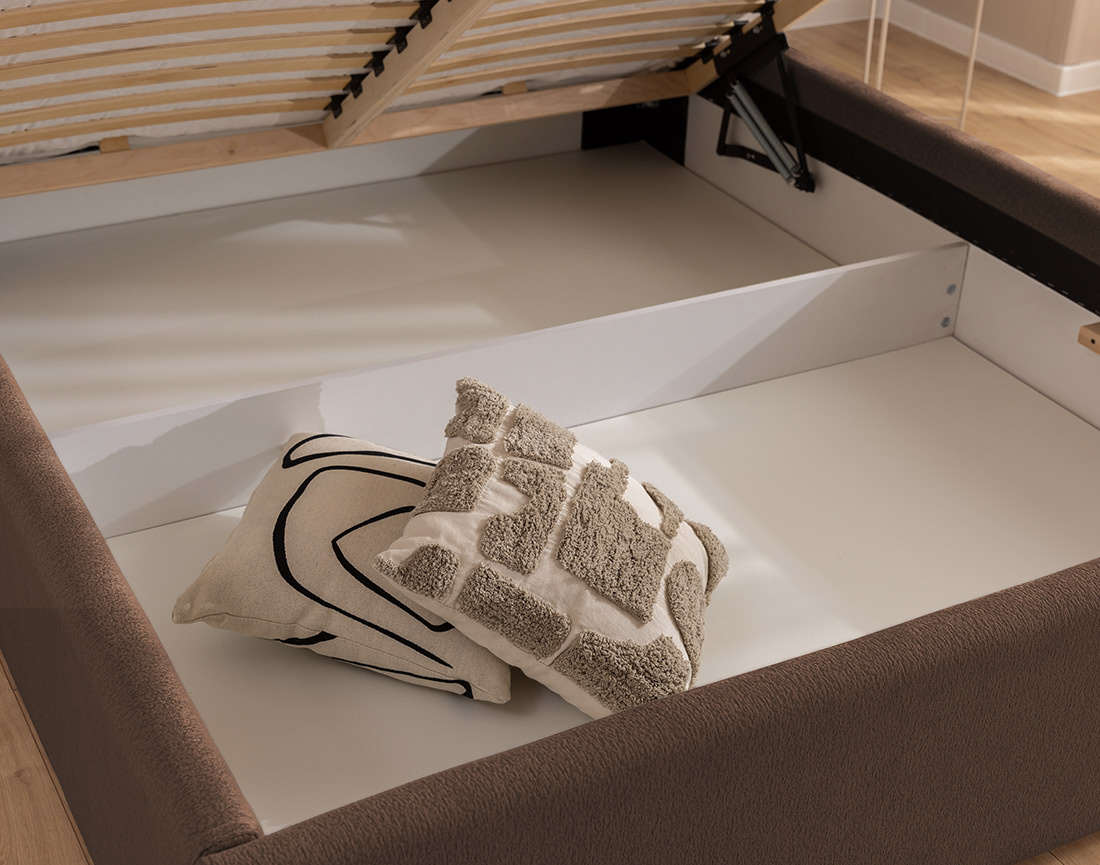 Lit coffre 160x200 cm en tissu texturé sommier inclus Billy