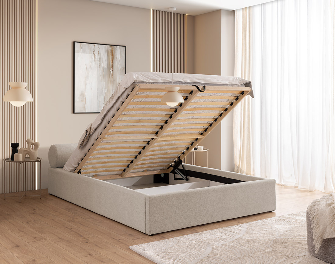 Lit coffre 160x200 cm en tissu texturé sommier inclus Billy