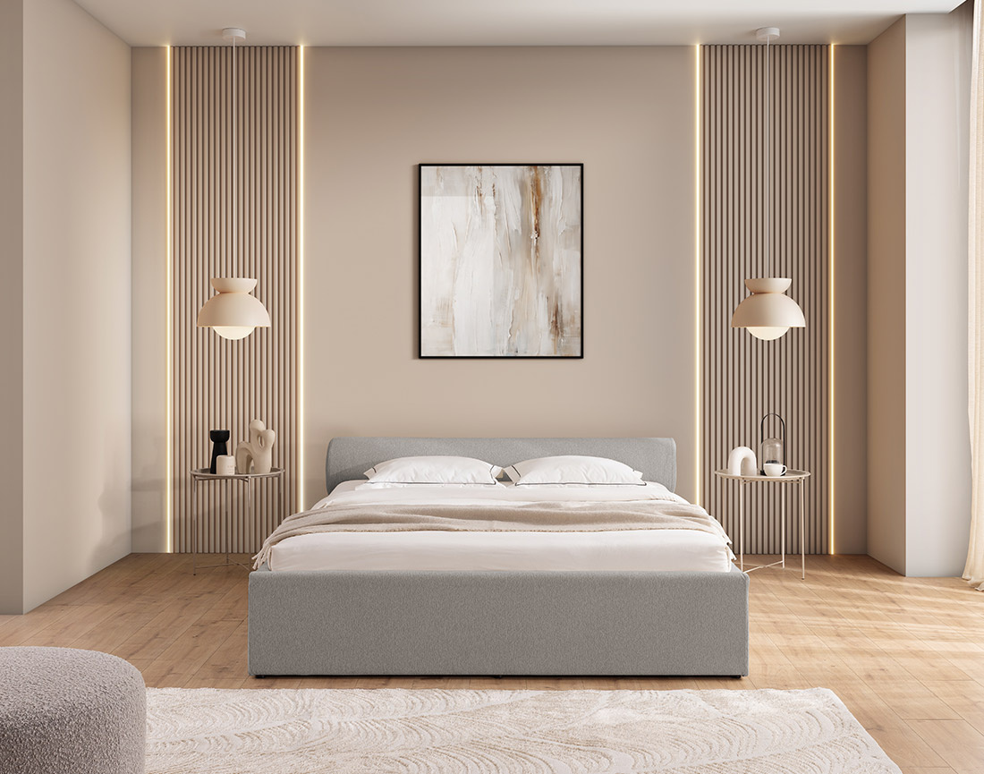 Lit coffre 160x200 cm en tissu texturé sommier inclus Billy