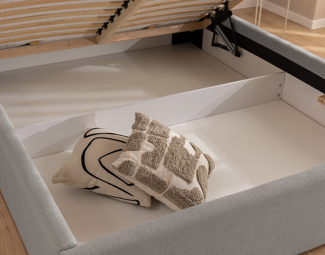 Lit coffre 160x200 cm en tissu texturé sommier inclus Billy