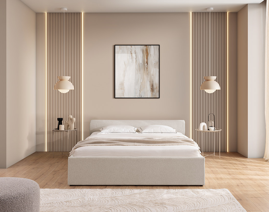 Lit coffre 180x200 cm en tissu texturé sommier inclus Billy