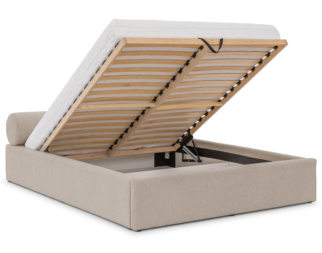 Lit coffre 180x200 cm en tissu texturé sommier inclus Billy